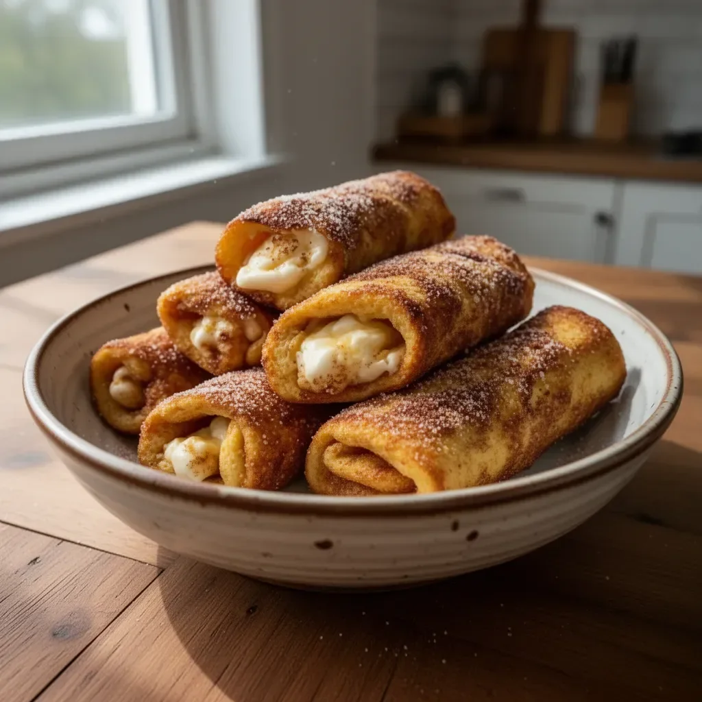 Rotoli di pane perduto con cannella e zucchero appena sfornati