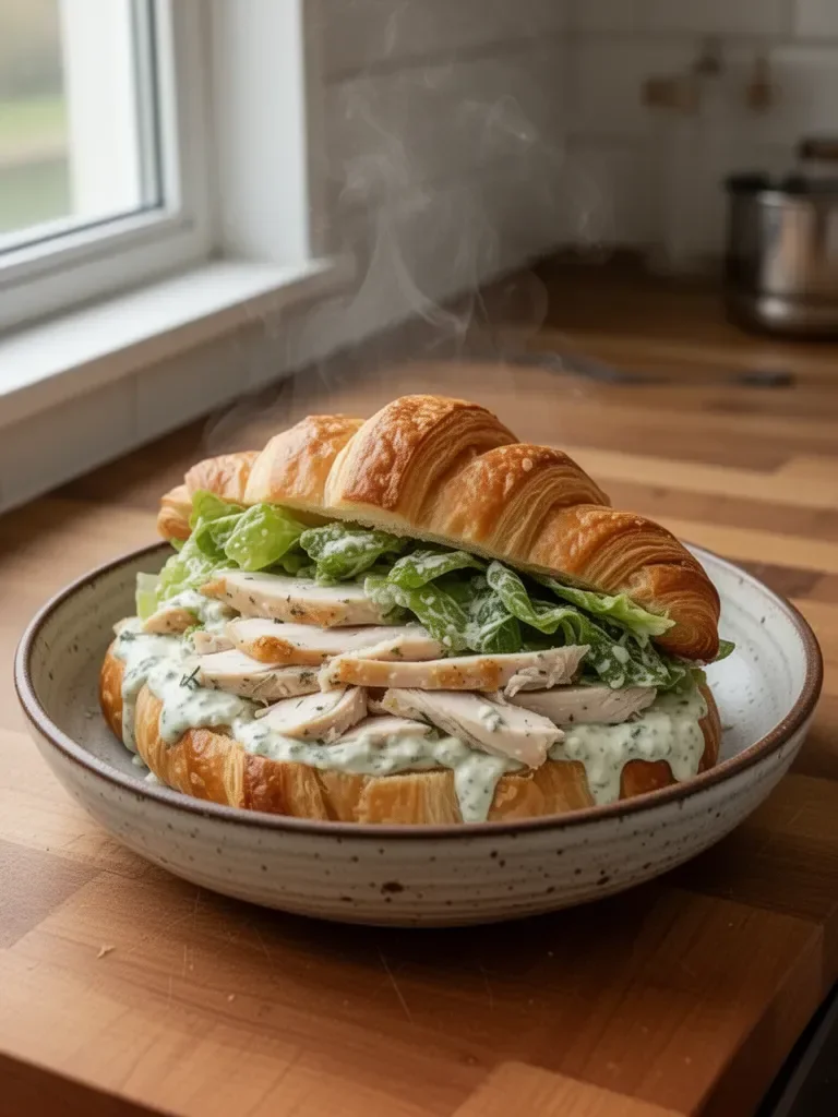 Sandwich di croissant con pollo César