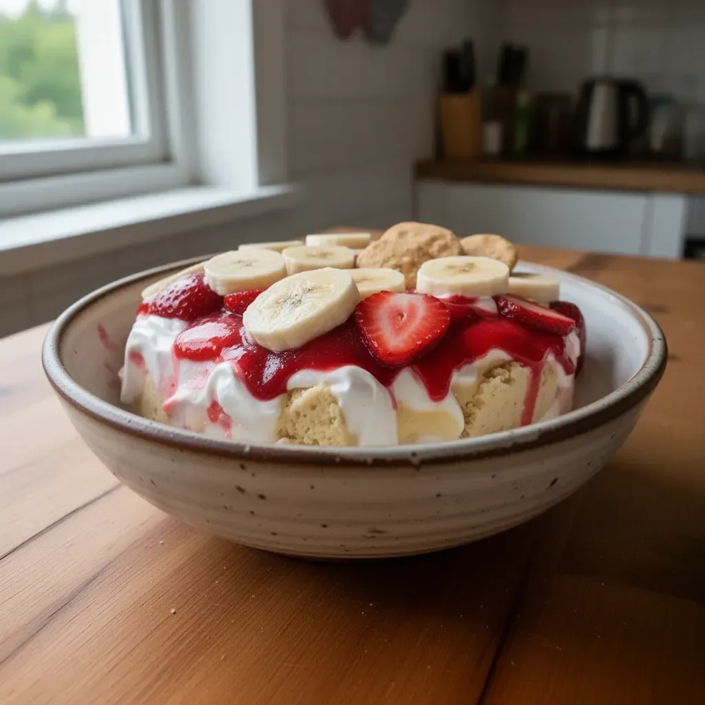 Delizioso Budino di Fragola e Banana servito in un elegante bicchiere