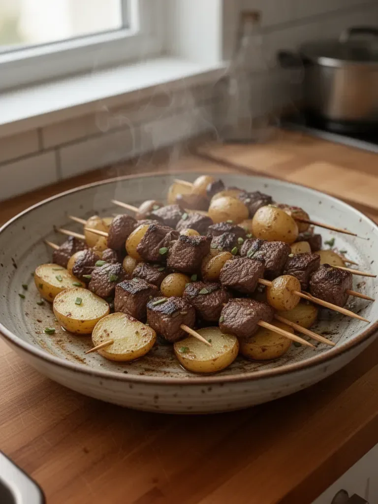Spiedini di Manzo e Patate Arrostite