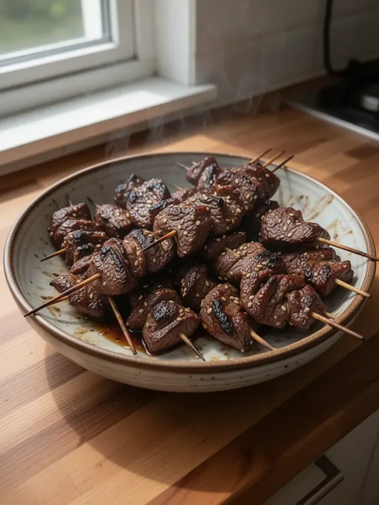 Spiedini di manzo teriyaki con sesamo