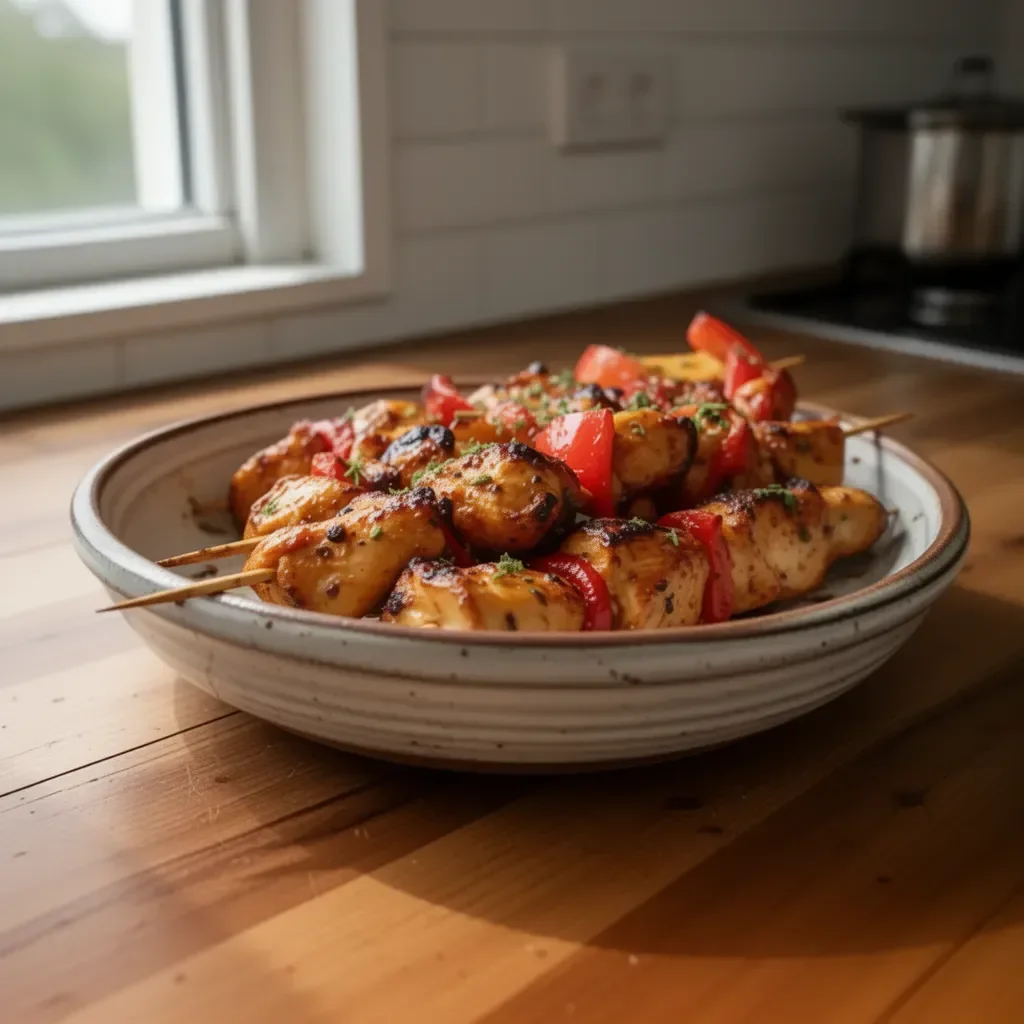 Spiedini di pollo marinati pronti per la griglia
