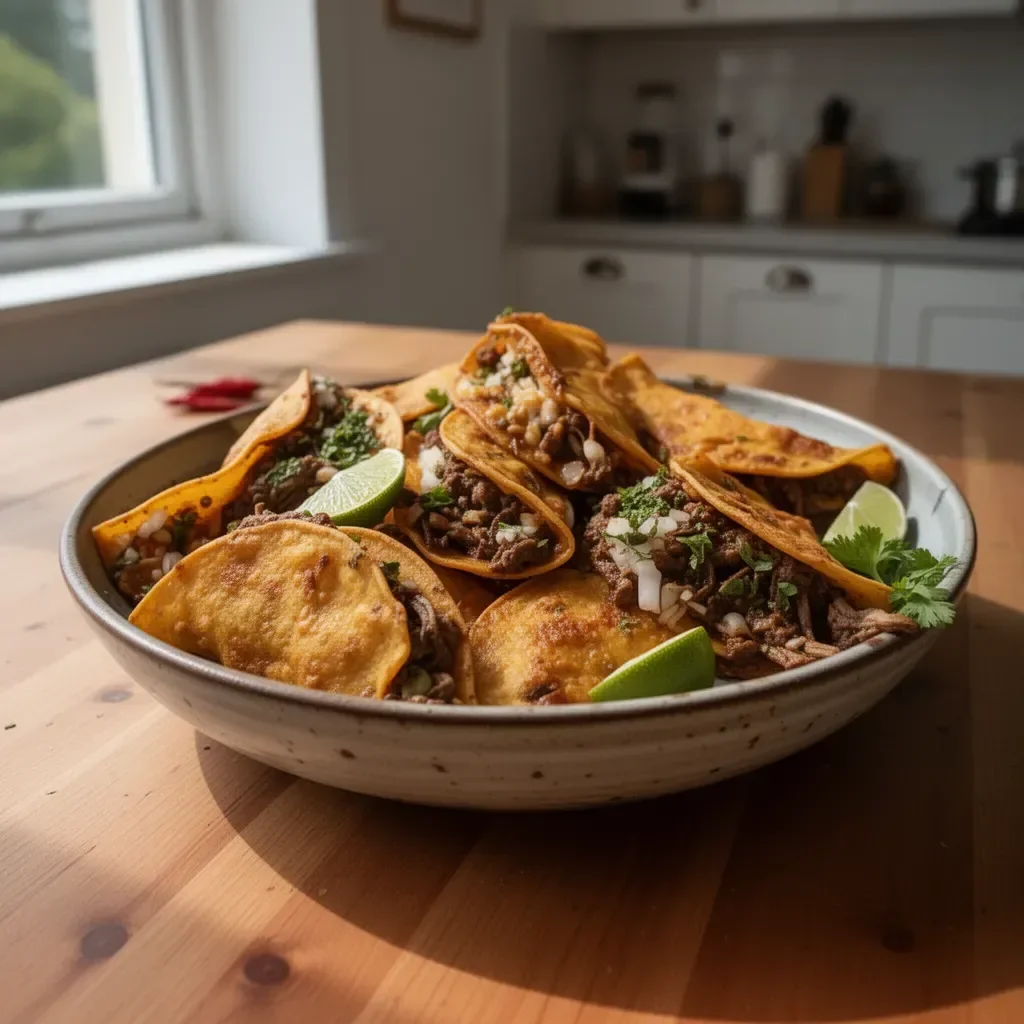 Tacos di Birria con carne succulenta e salsa piccante
