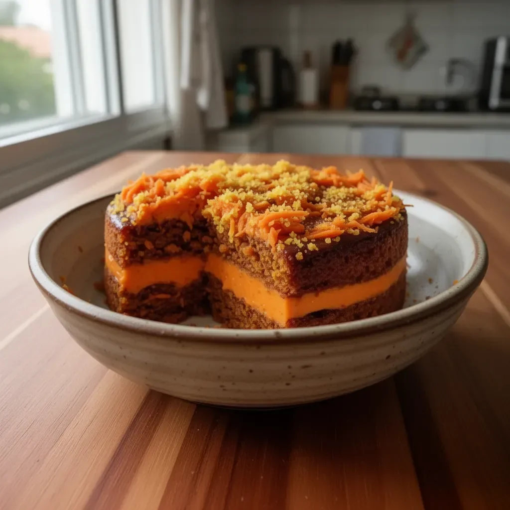 Torta di carote brasiliana con decorazione di noci e crema al formaggio
