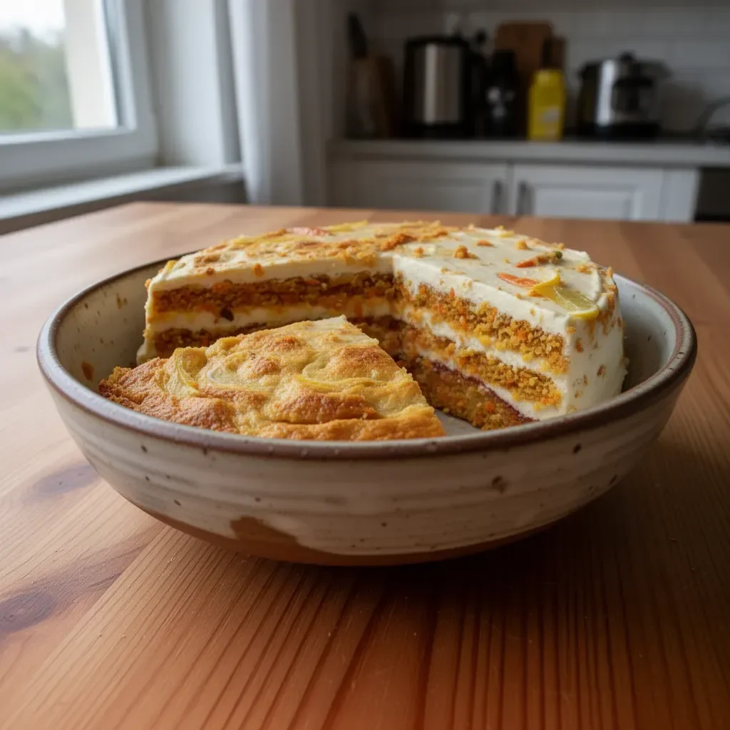 Torta di carote e limone decorata con scorza di limone e carote grattugiate.
