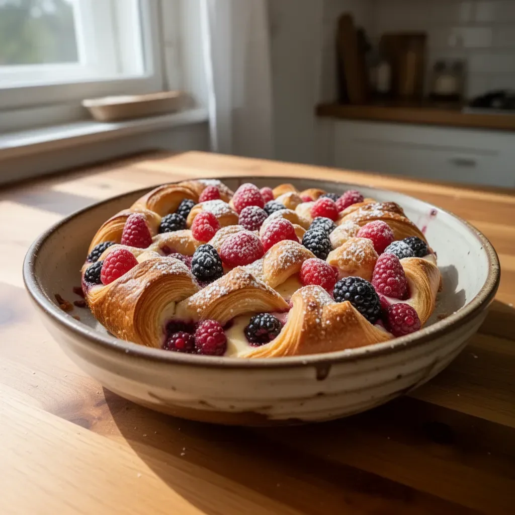 Torta di Croissant alle Bacche fresca e invitante per colazione