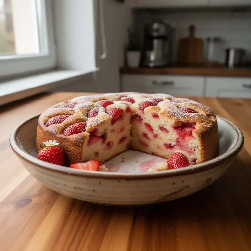 Torta di fragole facile decorata con fragole fresche e panna