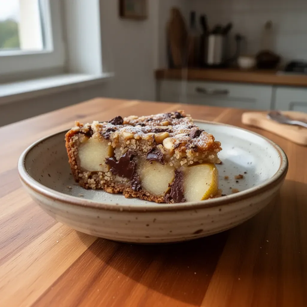 Torta morbida con pere e cioccolato appena sfornata