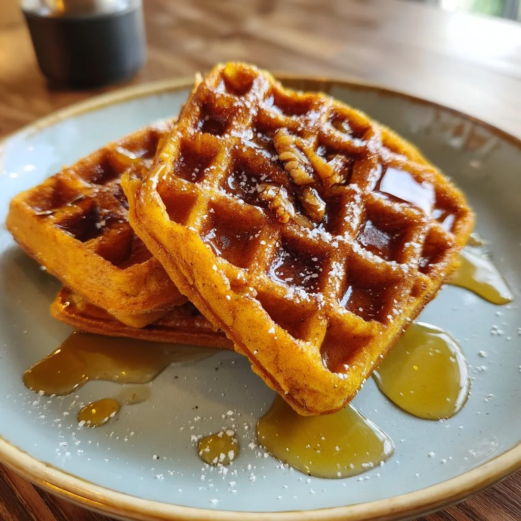 Waffles di Patate Dolci serviti con topping gustosi