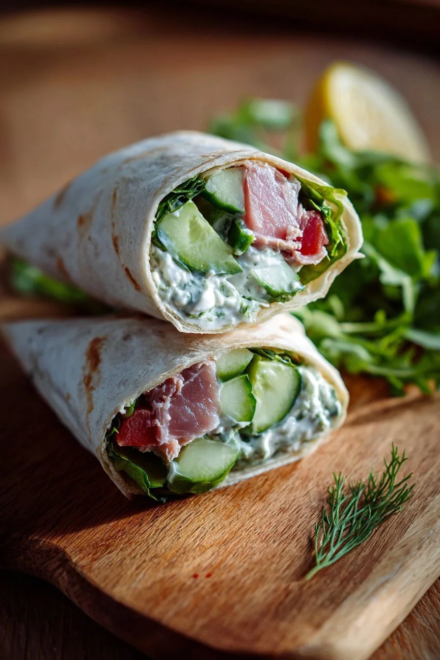 Wraps freddi con tonno, cetriolo e formaggio fresco