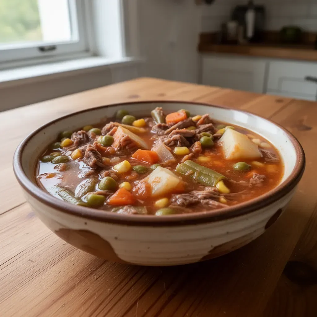 Zuppa di manzo con verdure alla vecchia maniera in una ciotola