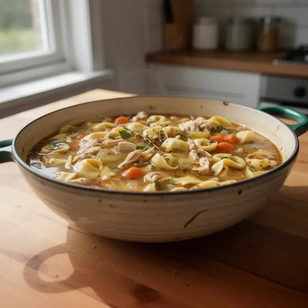 Zuppa di Tortellini con Pollo con ingredienti freschi e gustosi