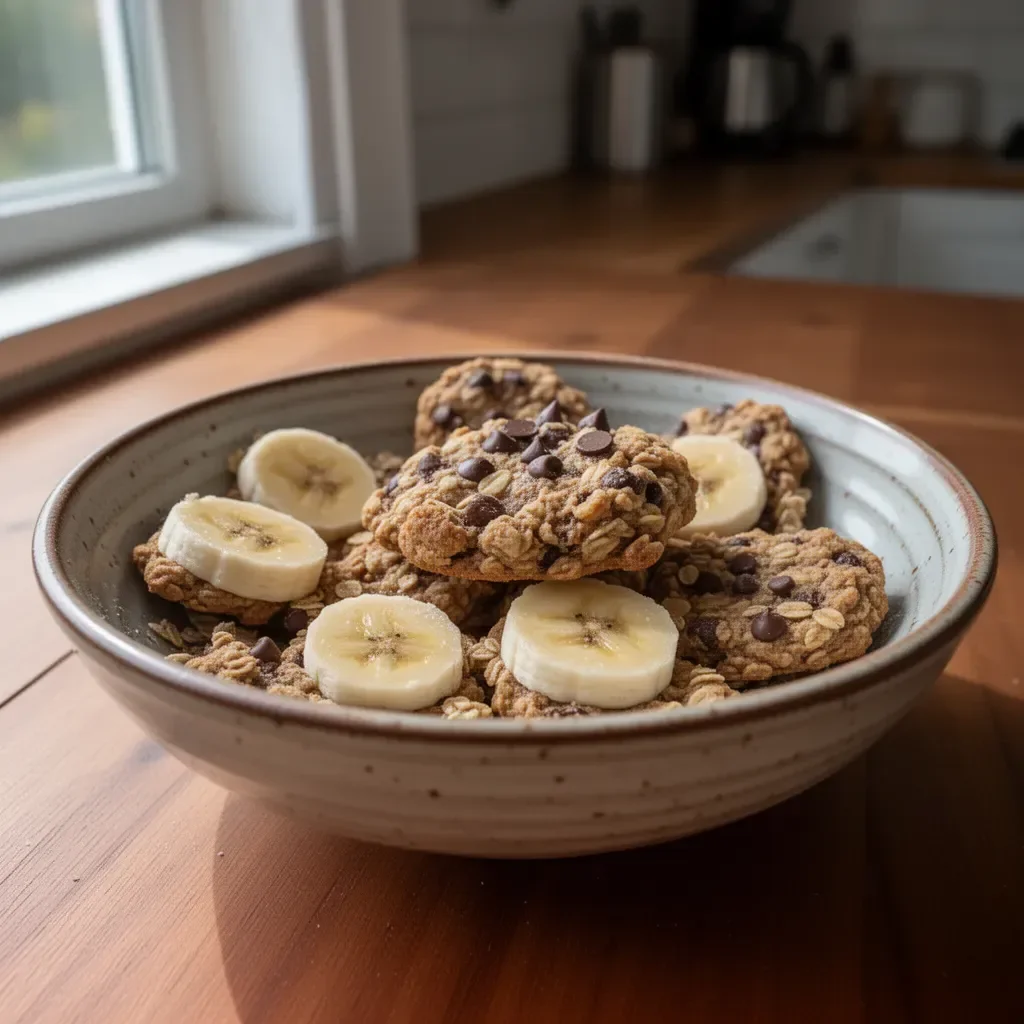 Biscotti con gocce di cioccolato, banana e fiocchi d'avena