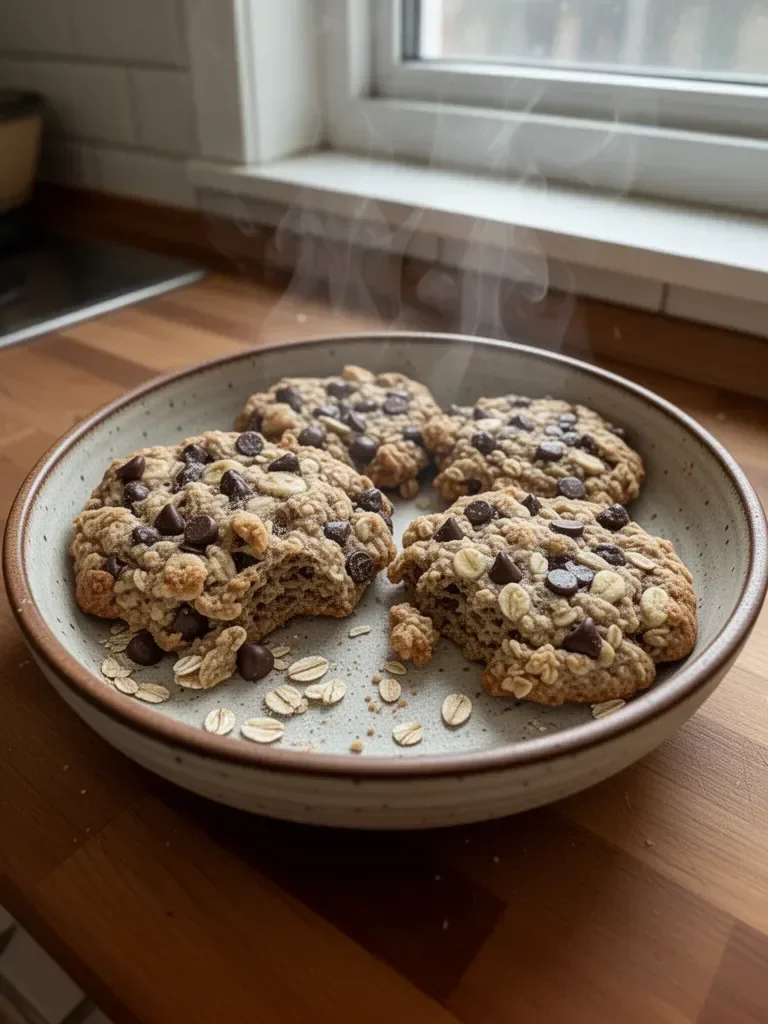 Biscotti con gocce di cioccolato, banana e fiocchi d'avena