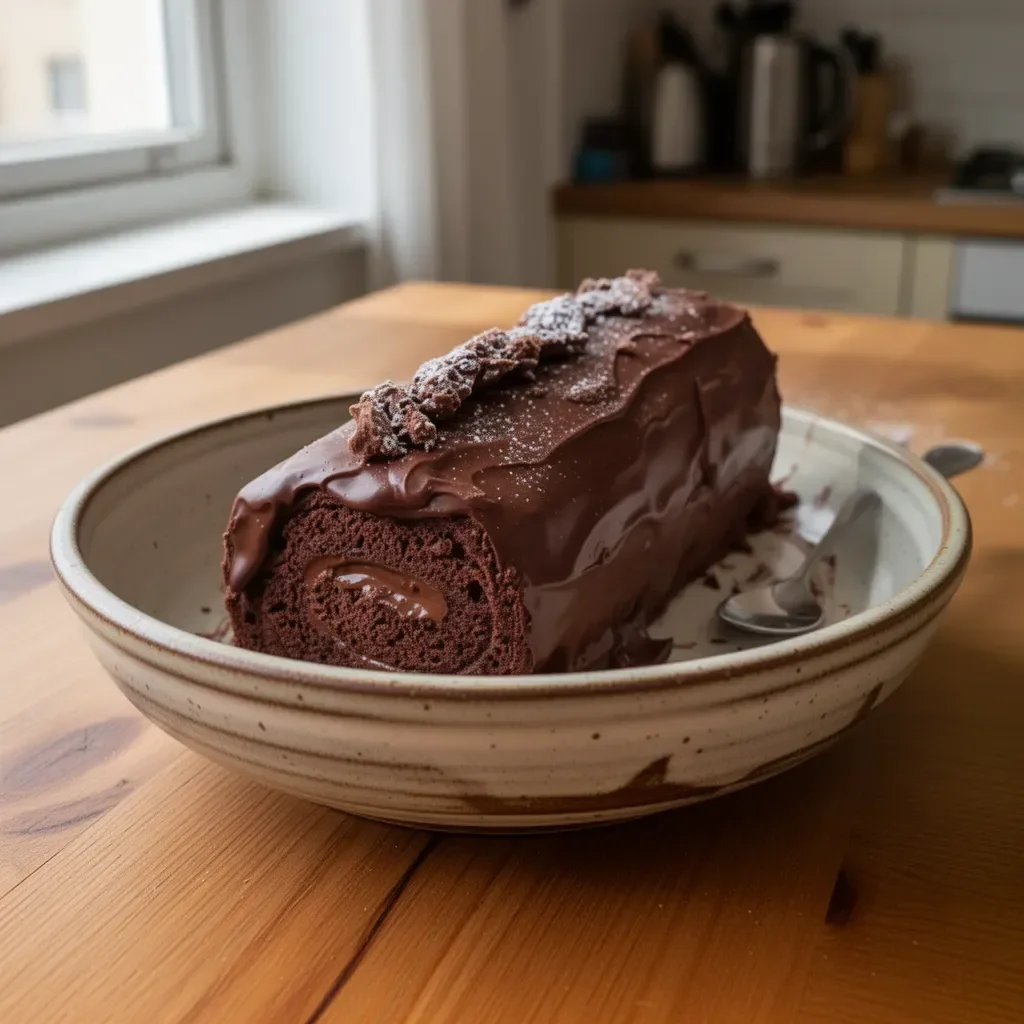 Buche de Noël al cioccolato decorata per le festività natalizie