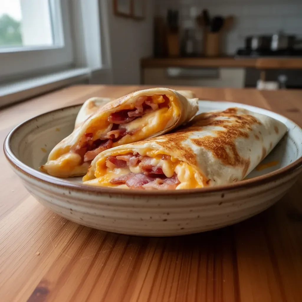 Croque-wrap con bacon affumicato e cheddar, un piatto gustoso e ricco di sapore.