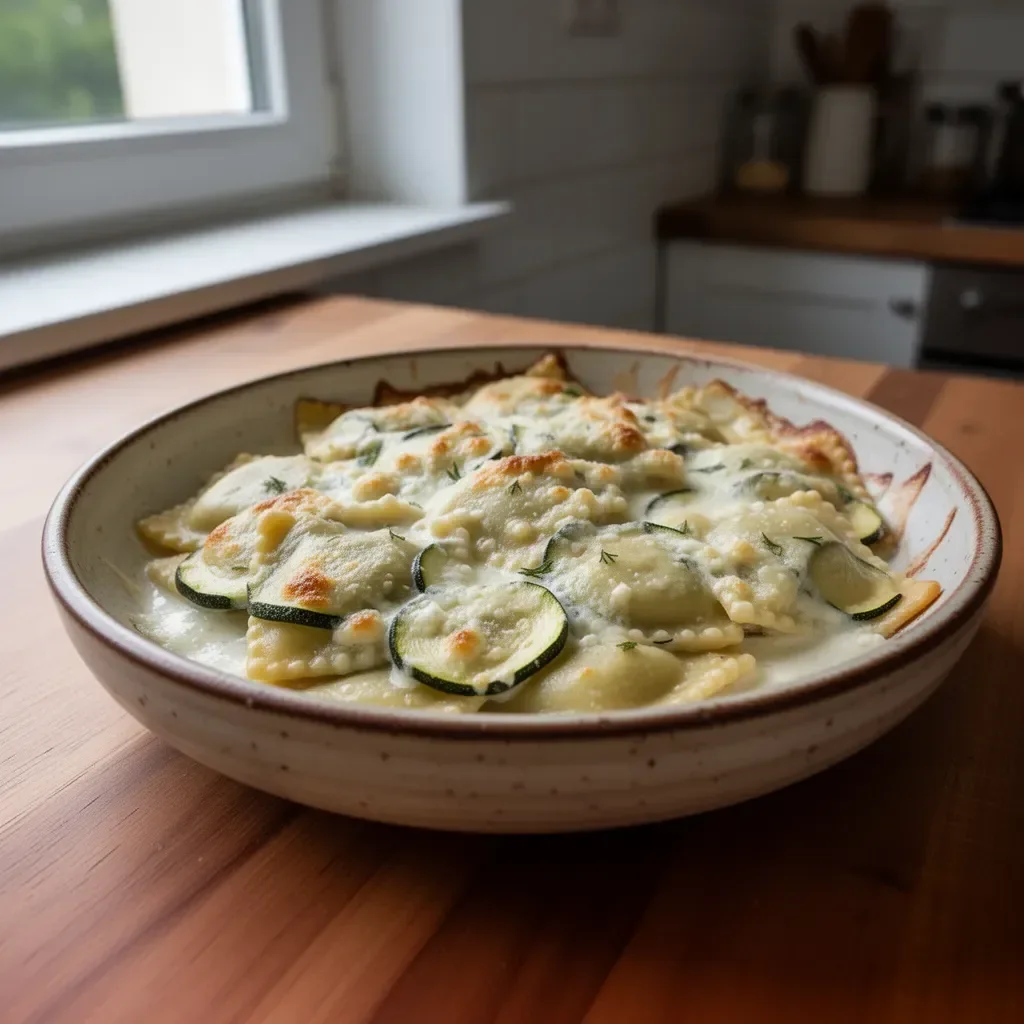 Gratin di ravioli con zucchine e crema di capra, un piatto delizioso e creativo