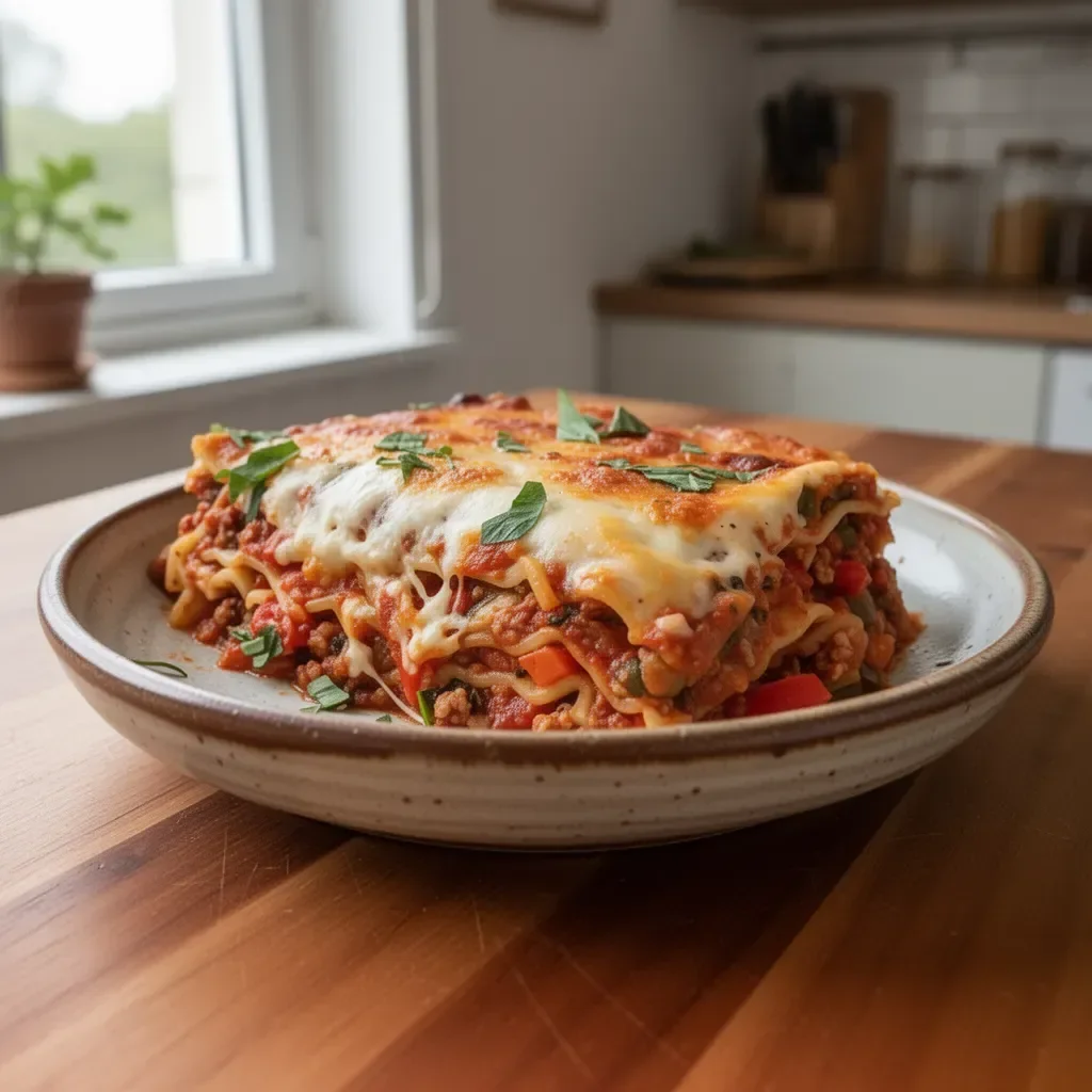 Lasagna alle verdure saporite con ingredienti freschi e colorati