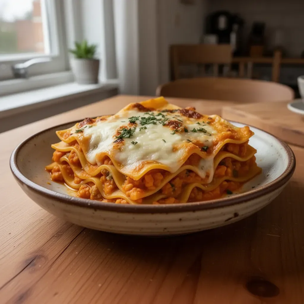 Lasagne alla zucca butternut con formaggio e spezie gratinate al forno