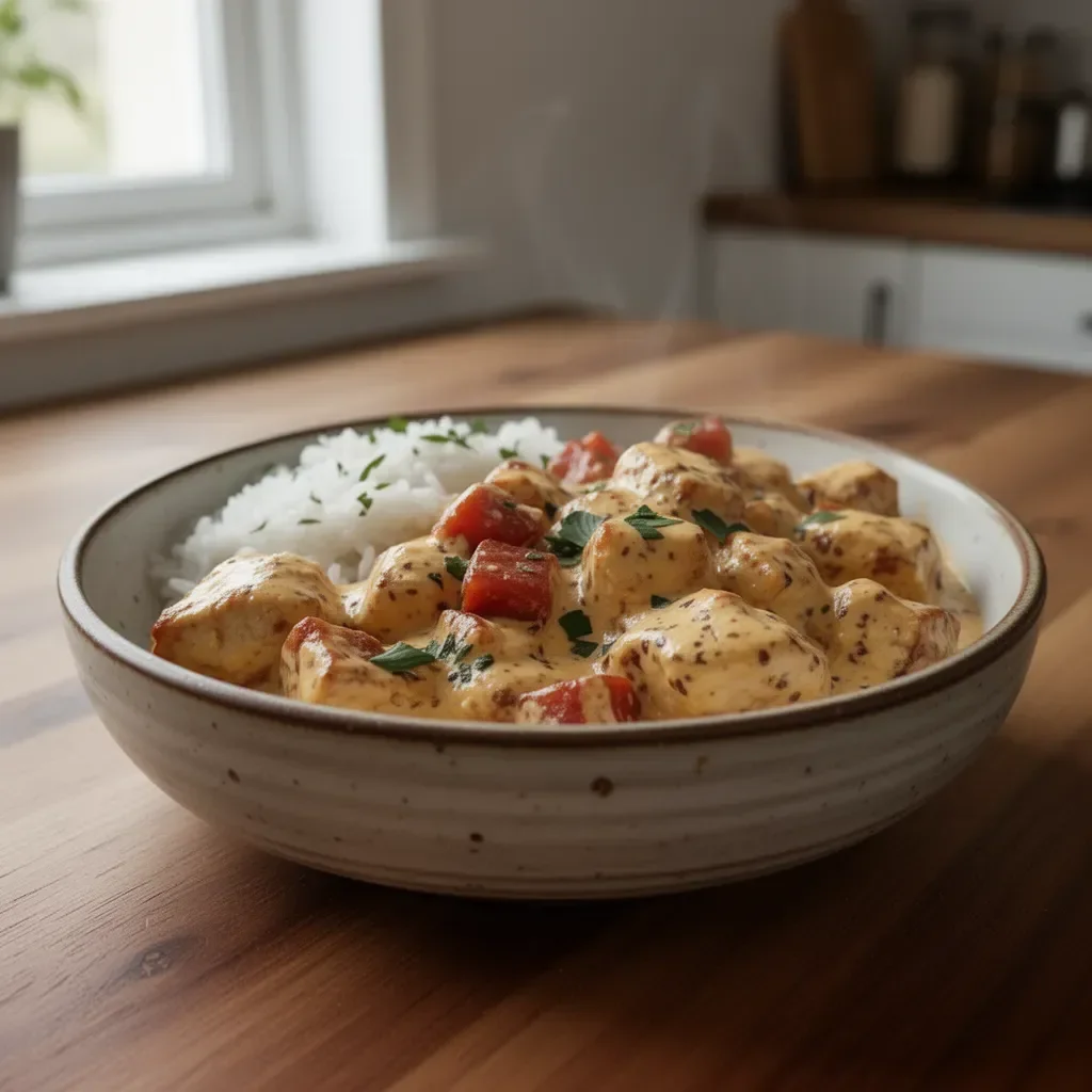Piatto di Pollo Crema Riso Fondente, cremoso e appetitoso