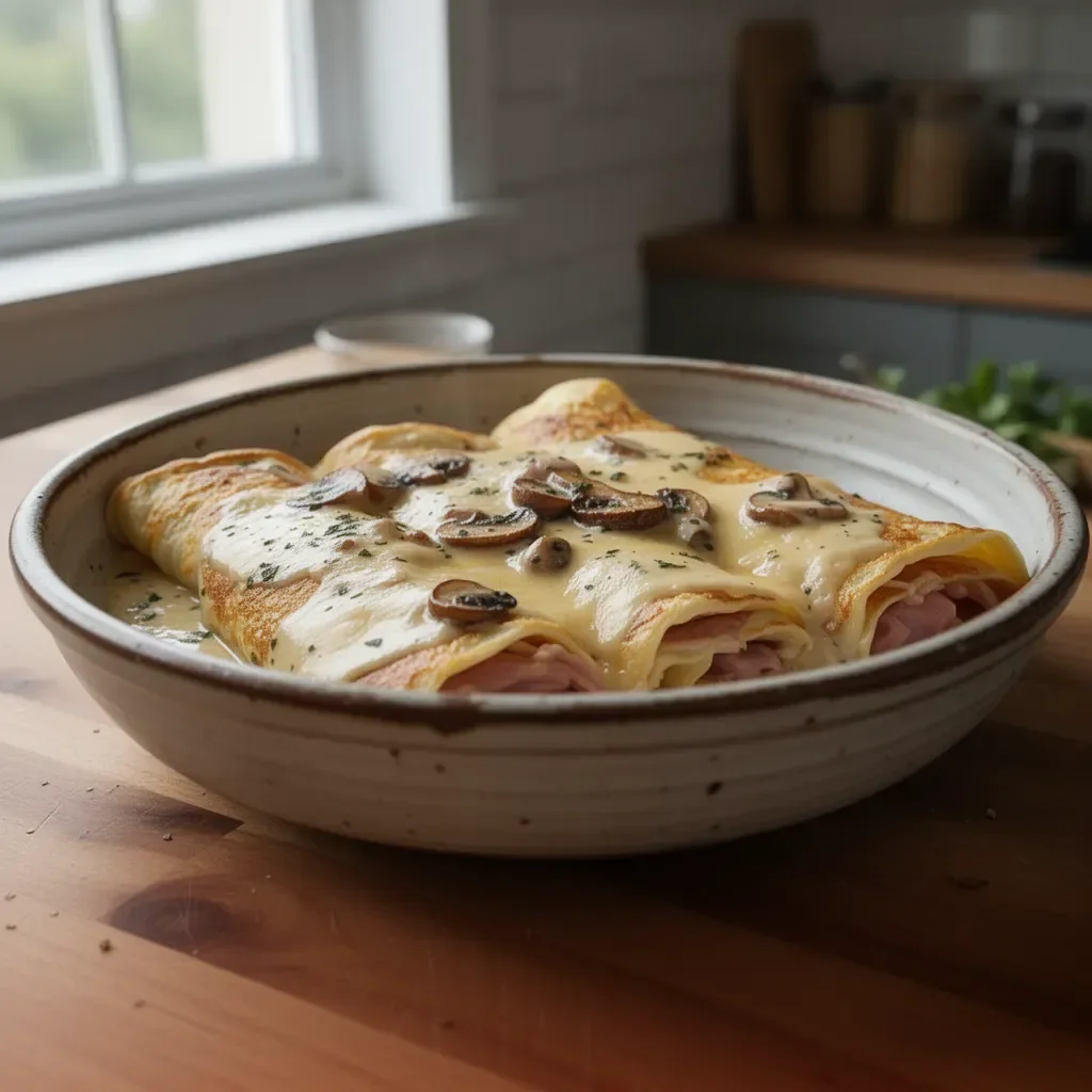 Ficelle Picarde con ripieno cremoso al formaggio e prosciutto