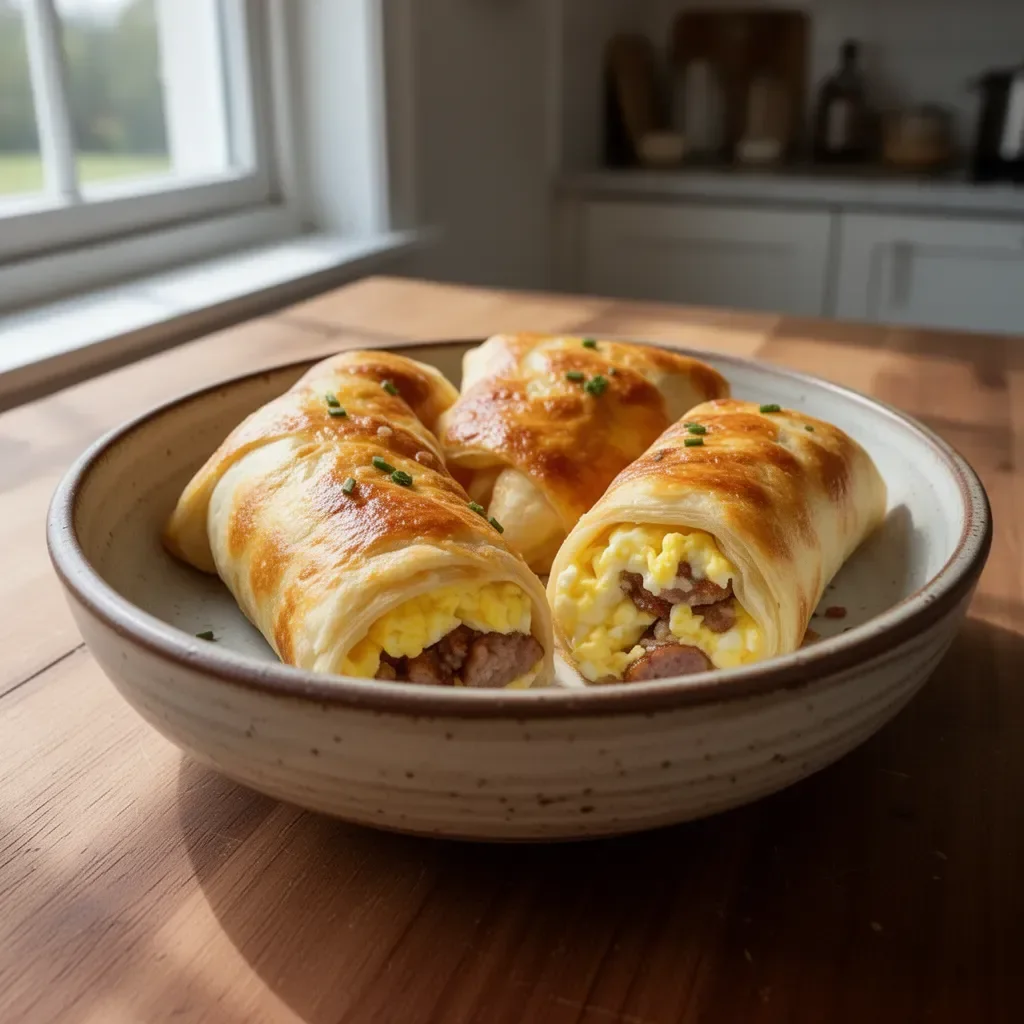 Rotoli di Colazione con Salsiccia, Uovo e Formaggio