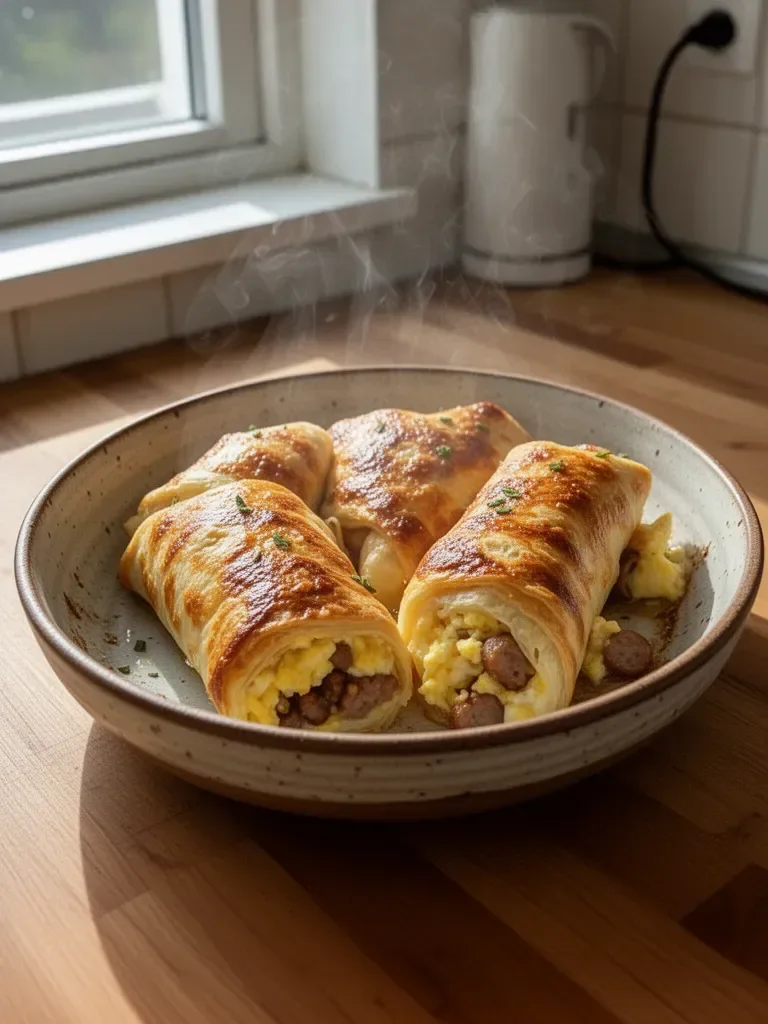 Rotoli di Colazione con Salsiccia, Uovo e Formaggio