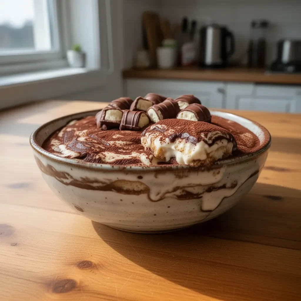 Tiramisù Kinder Bueno pronto da gustare con cioccolato e savoiardi