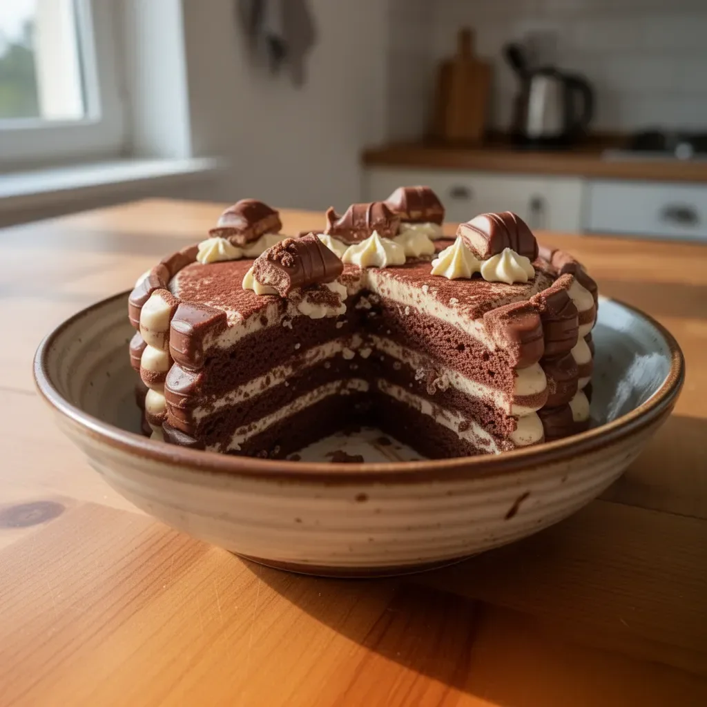 Torta al cioccolato Kinder Bueno con crema e decorazioni al cioccolato