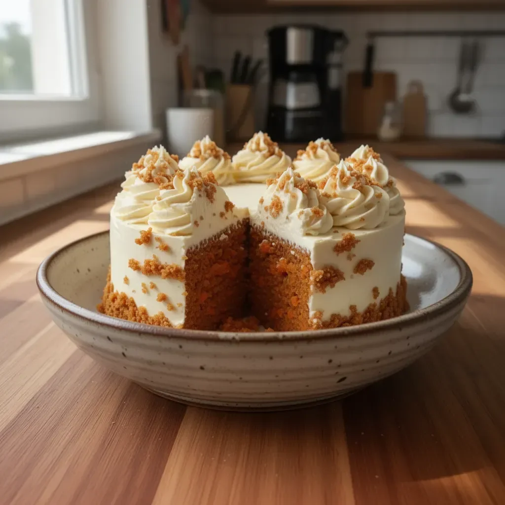 Torta di carote morbida con glassa al formaggio crema decorata