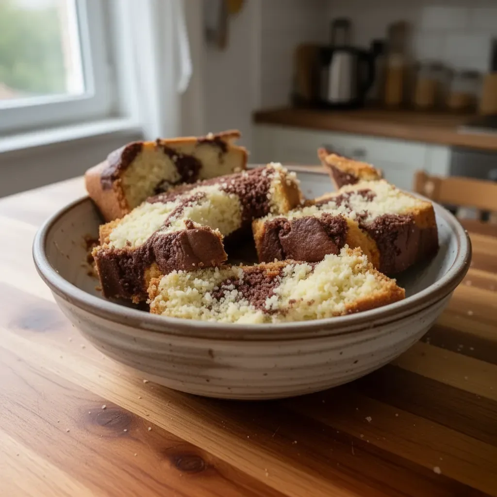 Fetta di Torta Marmorizzata Soffice con striature di cioccolato e vaniglia