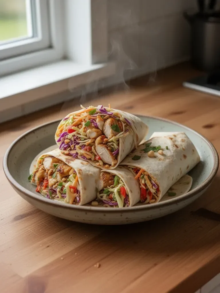 Wrap di pollo tailandese con insalata di cavolo croccante asiatica