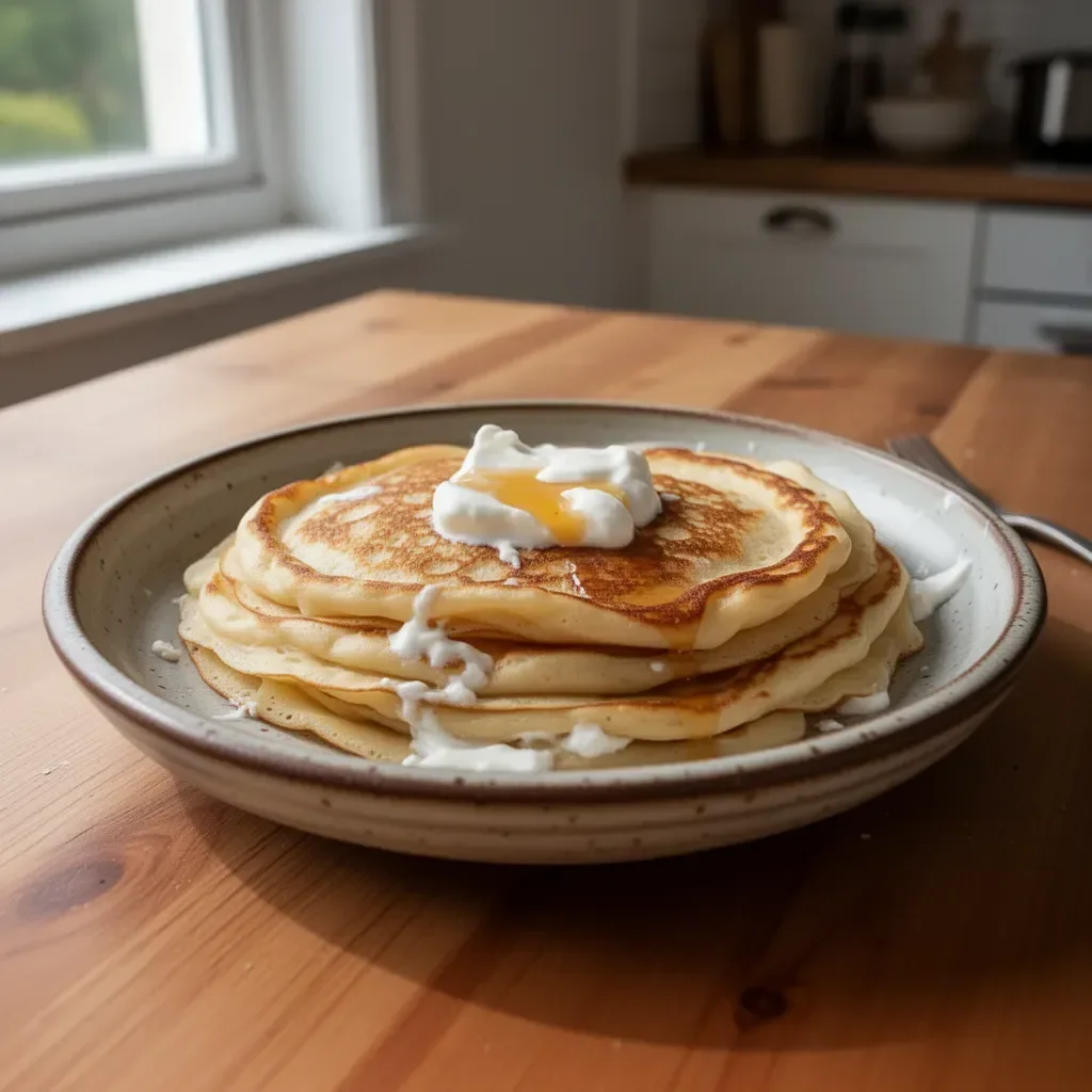 Crepes con yogurt greco servite con frutta fresca