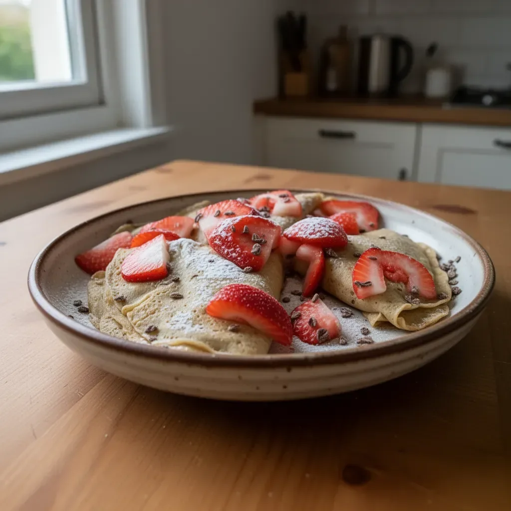 Crespelle all'avena servite con contorni freschi e salutari