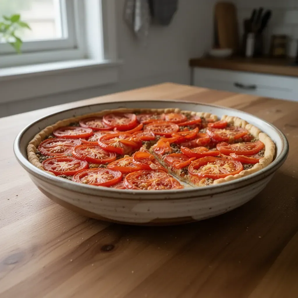 Crostata di pomodoro e senape con crosta dorata e ripieno gustoso