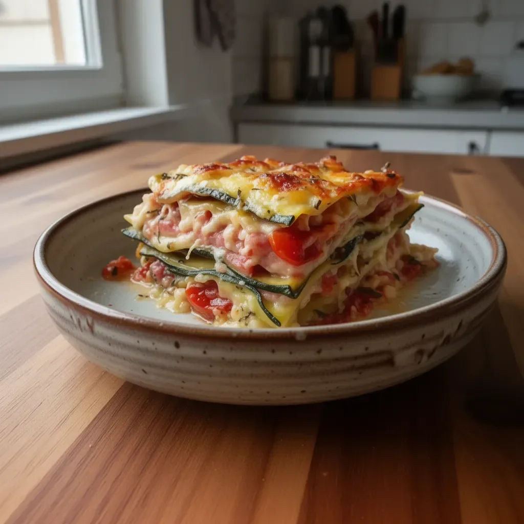 Piatto di lasagne senza pasta, ricco di sapori e colori