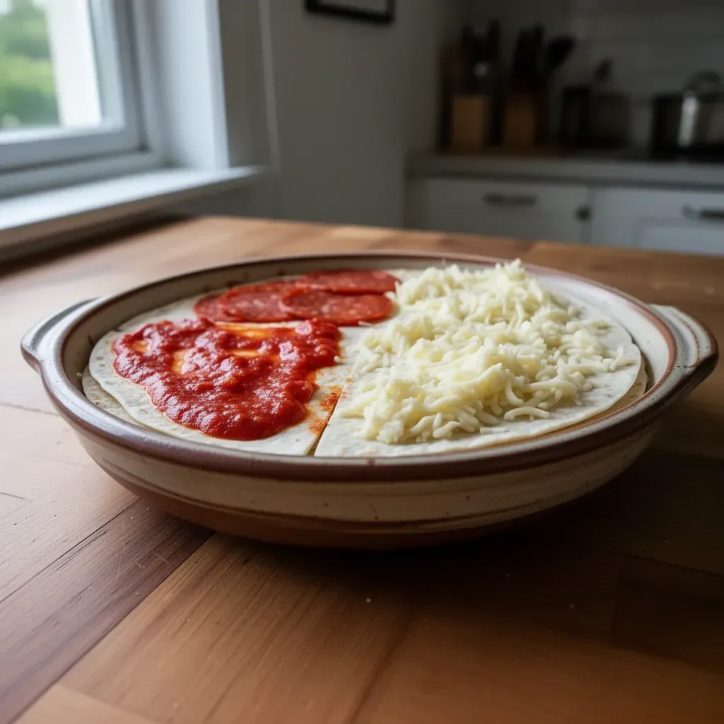 Pizza con tortilla avvolta servita su un piatto